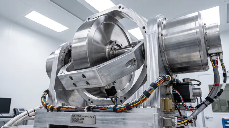 A control moment gyroscope generates torque by physically tilting a rotor that is already spinning at high speed.