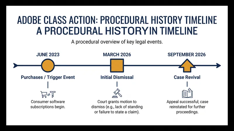 The procedural timeline of the Wohlfiel and Marquez class action against Adobe.