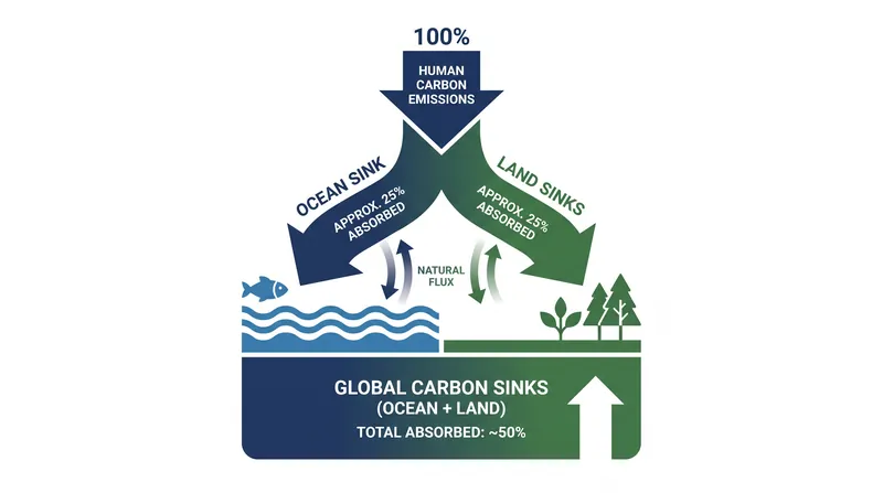 Natural carbon sinks currently absorb about half of all human carbon dioxide emissions each year.