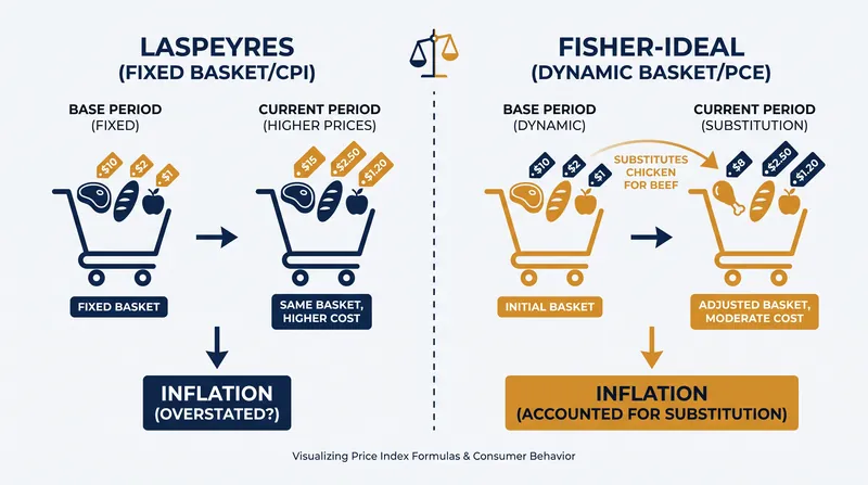 The PCE's Fisher-Ideal formula captures consumer substitution, mathematically lowering the reported inflation rate.