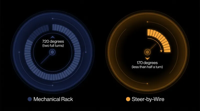 Steer-by-wire systems can dynamically reduce the required lock-to-lock rotation at low speeds.
