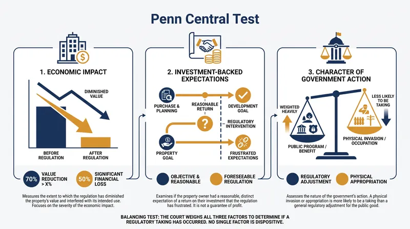 The three primary factors courts balance when evaluating a regulatory taking claim.