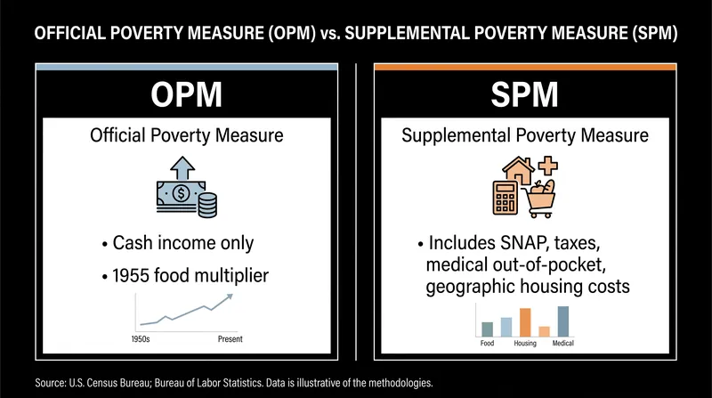 How the Census Bureau's two poverty measures differ in their calculations.