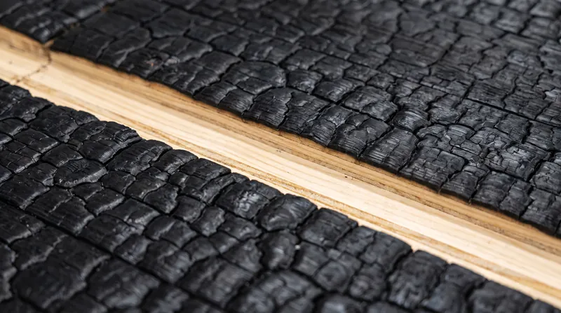 The carbonized outer layer acts as a physical insulator, starving the fire of oxygen and protecting the wood beneath.