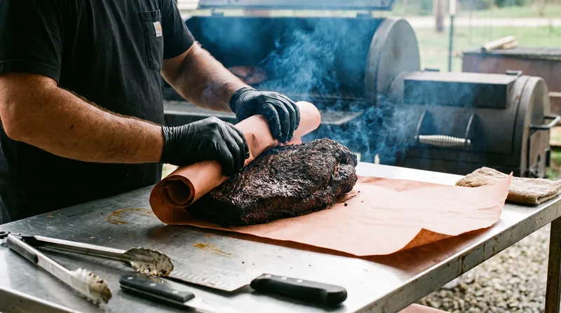 Wrapping meat mid-cook traps escaping steam, creating a humid environment that accelerates the hydrolysis of collagen.