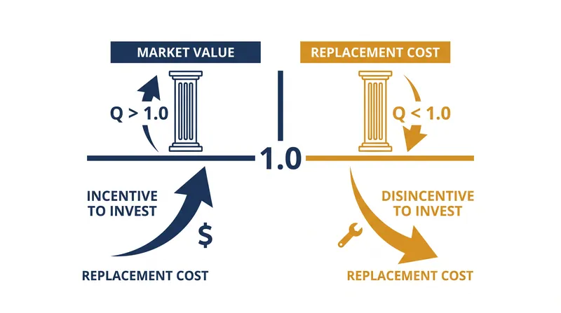 The theoretical mechanism of Tobin's Q dictates that a ratio above 1.0 incentivizes physical expansion.