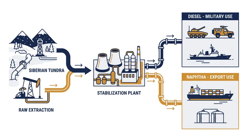 Condensate processing is a critical node in converting raw Siberian extraction into transportable military fuels.