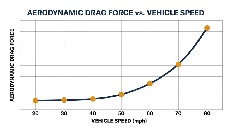 Aerodynamic resistance increases with the square of the vehicle's speed, making CdA the dominant factor in highway range.