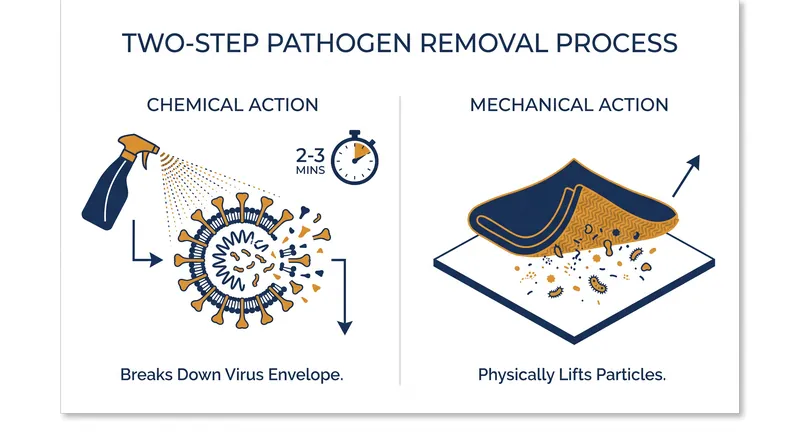 How the combination of brief chemical exposure and physical friction achieves household safety.