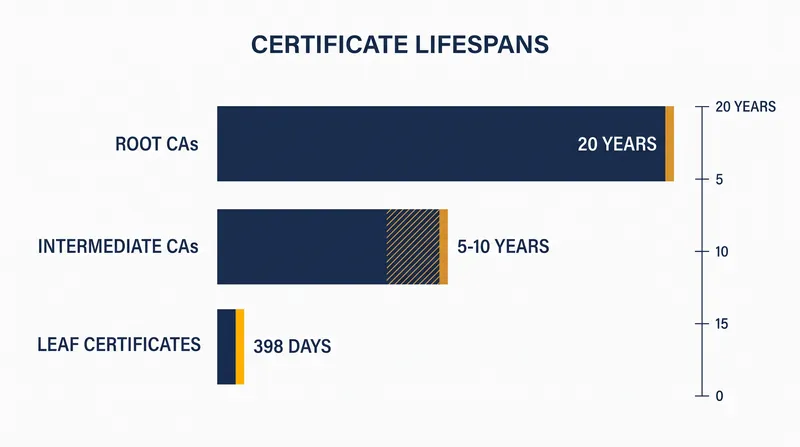 Certificate lifespans decrease drastically as they move closer to the end-user.