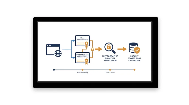 Path building requires the browser to verify each digital signature sequentially until it reaches a trusted root.