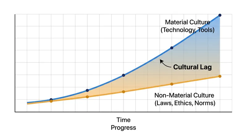 Ogburn's theory maps the differential rate of change between fast-moving tools and slow-moving social rules.