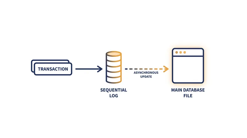 Write-Ahead Logging (WAL) converts slow random disk writes into fast sequential appends.
