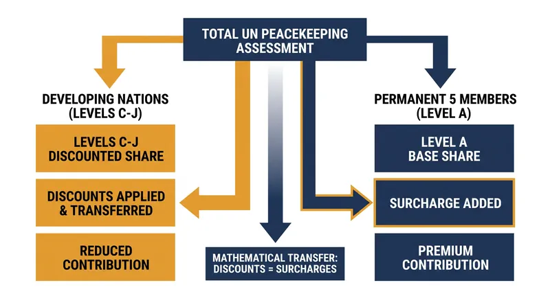 How the UN transfers the financial shortfall from developing nations to the five permanent members of the Security Council.