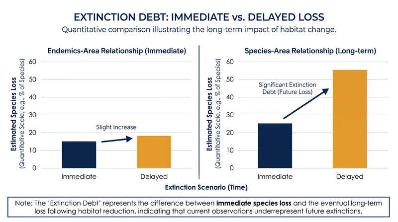 While the EAR predicts immediate casualties, the SAR captures the long-term extinction debt.