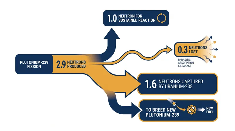 In a fast spectrum, the high neutron yield of Plutonium-239 provides the necessary margin to sustain the chain reaction while breeding surplus fuel.
