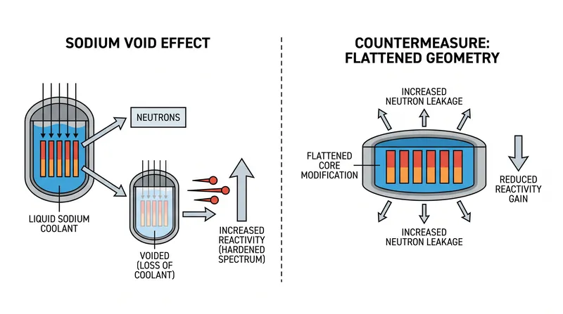 Engineers must intentionally increase neutron leakage to maintain a negative sodium void worth, which directly penalizes the reactor's breeding ratio.