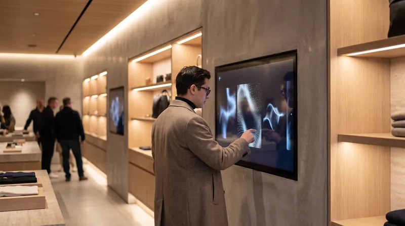 A modern retail store interior showing digital displays and ambient lighting designed to influence shopper behavior.