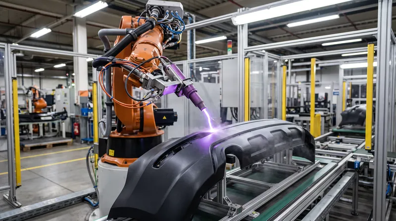 Plasma treatment artificially raises the surface energy of plastics, allowing adhesives to wet out and bond.
