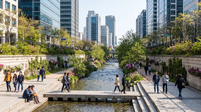 Seoul's Cheonggyecheon stream replaced a congested elevated highway, paradoxically improving local traffic flow.