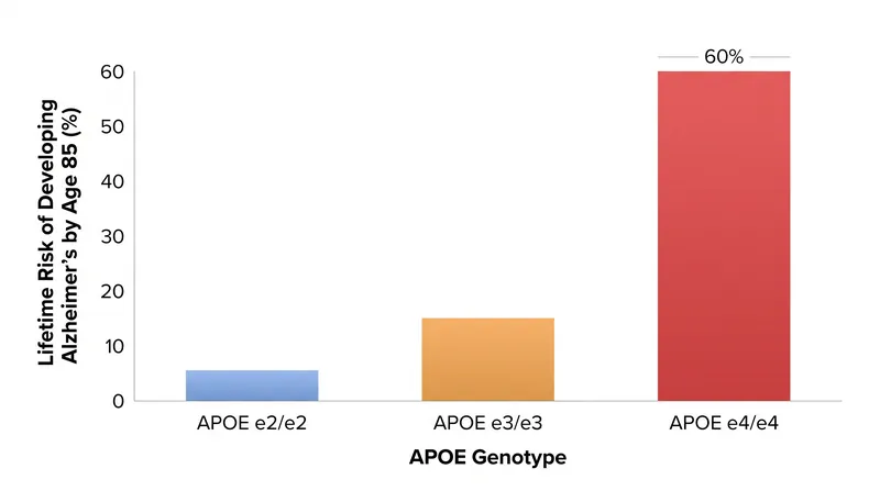 Absolute lifetime risk of developing Alzheimer's disease by age 85 across different APOE genotypes.