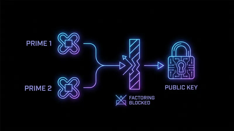 Modern encryption relies on the computational difficulty of factoring massive prime numbers.