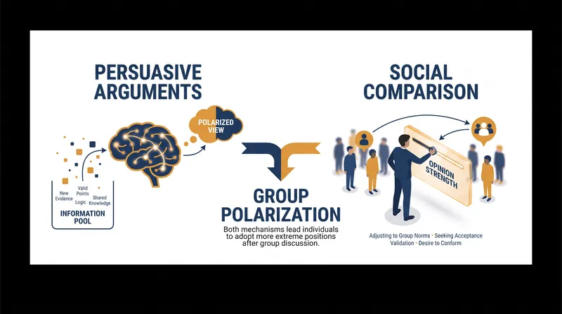 Group polarization is driven by exposure to novel arguments and the desire to align with the group's social baseline.