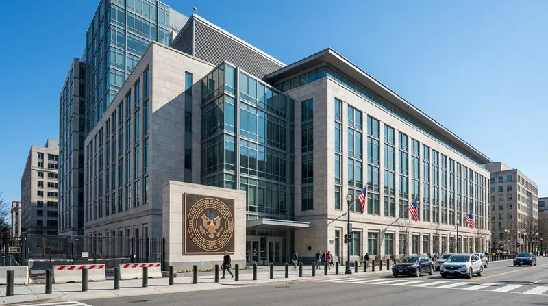 Exterior view of the Office of the Director of National Intelligence headquarters building on a clear day.
