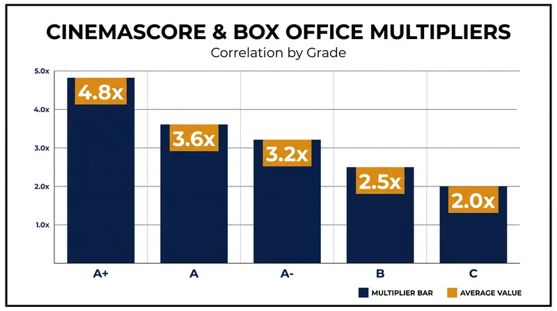 The financial impact of a CinemaScore grade is measured by the box office multiplier.