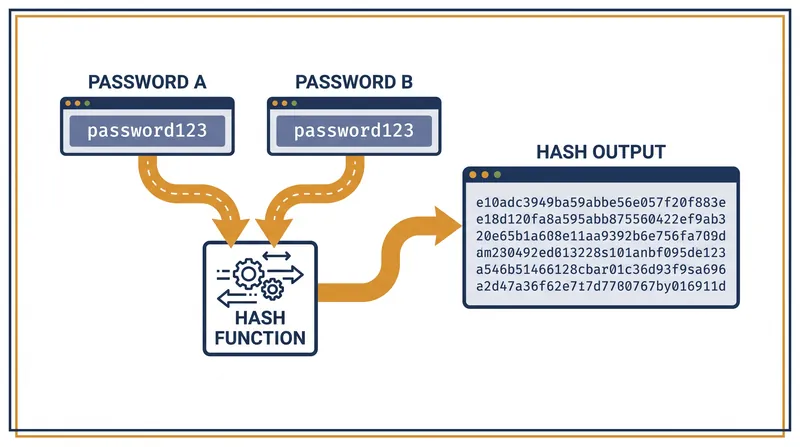 Without a salt, identical passwords always produce identical hash outputs, making them vulnerable to pre-computed tables.