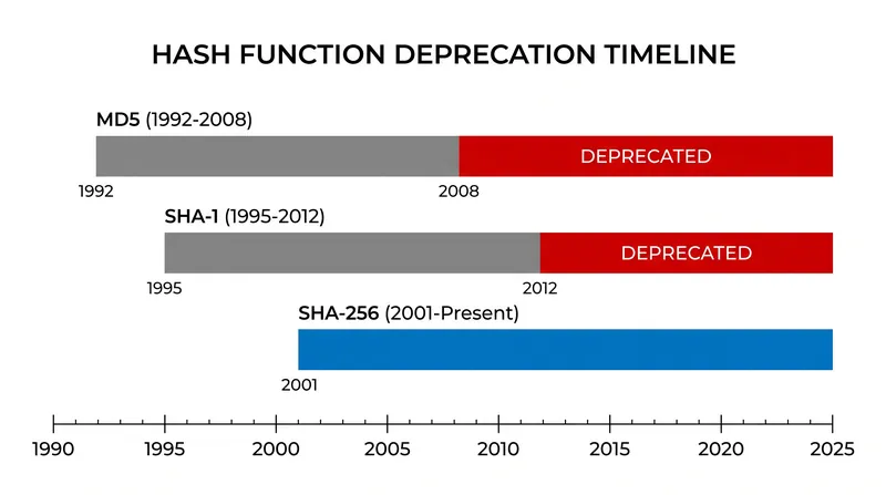 The cryptographic industry has repeatedly been forced to abandon hash functions as computing power catches up to their reduced collision thresholds.