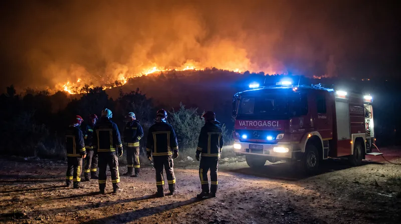 Firefighting crews worked through the night to establish a defensive perimeter around Milna.