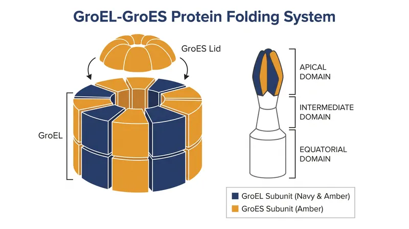 The structural domains of the GroEL/GroES complex.