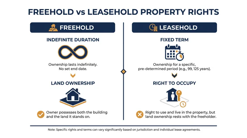 A structural comparison of freehold and leasehold property rights.