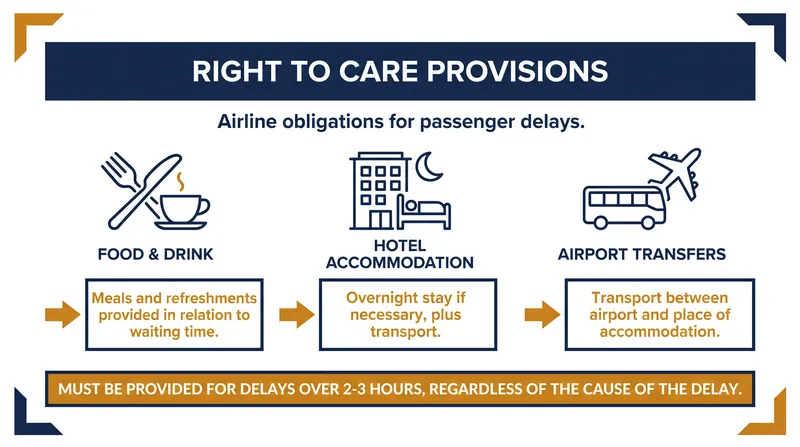 The Right to Care applies to all significant delays, even those caused by severe weather where cash compensation is not required.