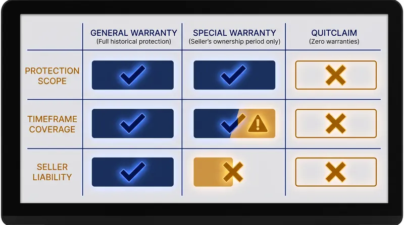 How the granting clause alters buyer protection across different deed types.