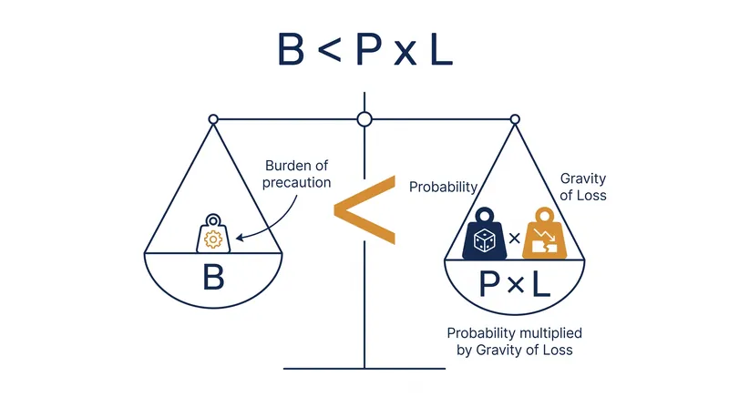 The Hand Formula defines negligence as failing to take precautions when the cost is lower than the expected harm.