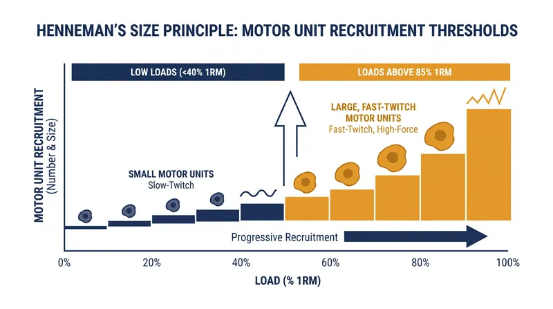 Henneman's Size Principle dictates that the body only recruits its largest motor units when mechanical tension demands it.