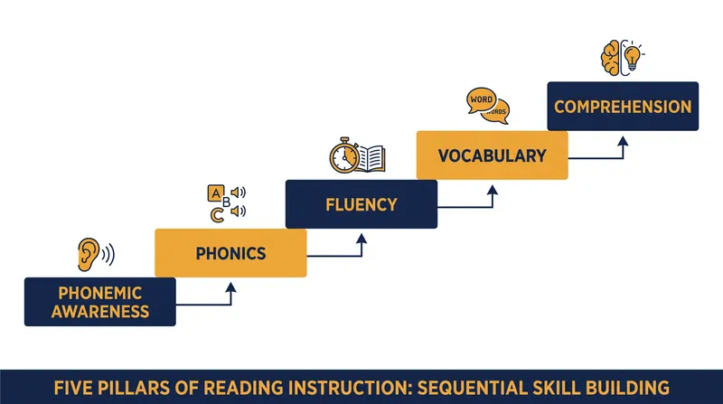 The National Reading Panel's five sequential components of literacy.