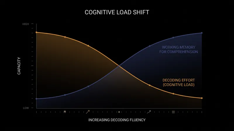 Fluency frees up working memory, allowing the brain to focus on comprehension.