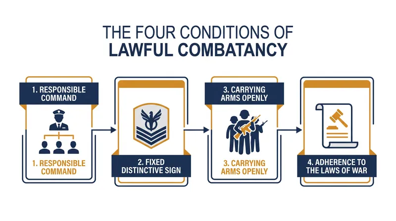 The four conditions required under Article 4(A)(2) of the Third Geneva Convention.