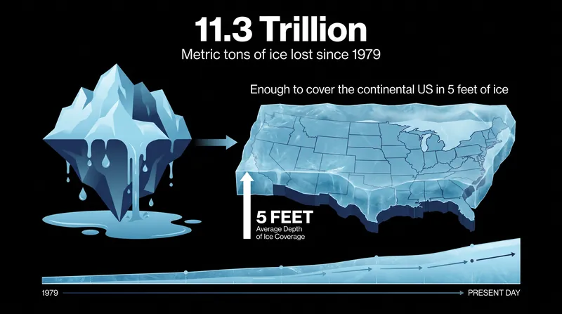 The 11.3 trillion metric tons of ice lost translates to nearly 3 quadrillion gallons of water added to the global ocean.