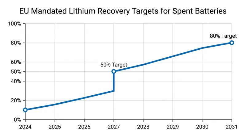 The European Union's escalating recovery mandates effectively require hydrometallurgical processing by 2031.