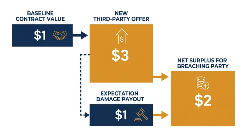 The Pareto improvement model demonstrates how a breach can generate a net surplus while theoretically leaving the victim financially whole.