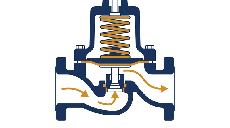 Inside a PRV, a heavy steel spring pushes against a flexible diaphragm to modulate the flow of incoming water.