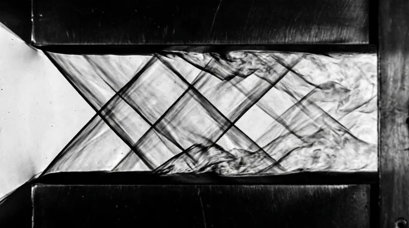 Schlieren imaging reveals the complex network of oblique shockwaves that compress freestream air before it enters the combustion chamber.