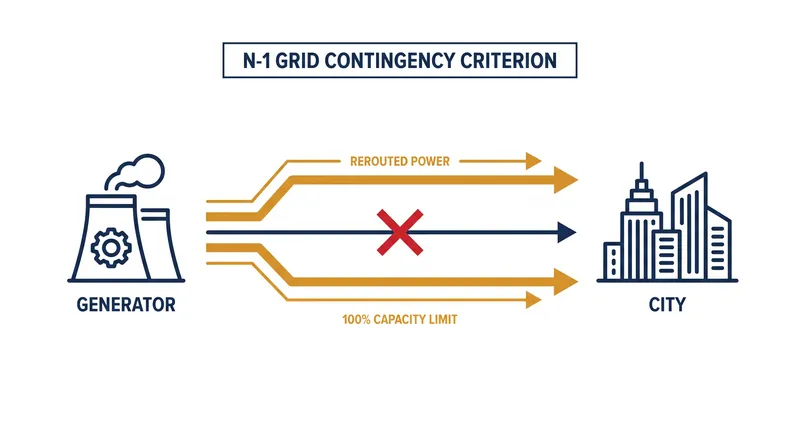 How an N-1 contingency forces power to reroute through parallel infrastructure.
