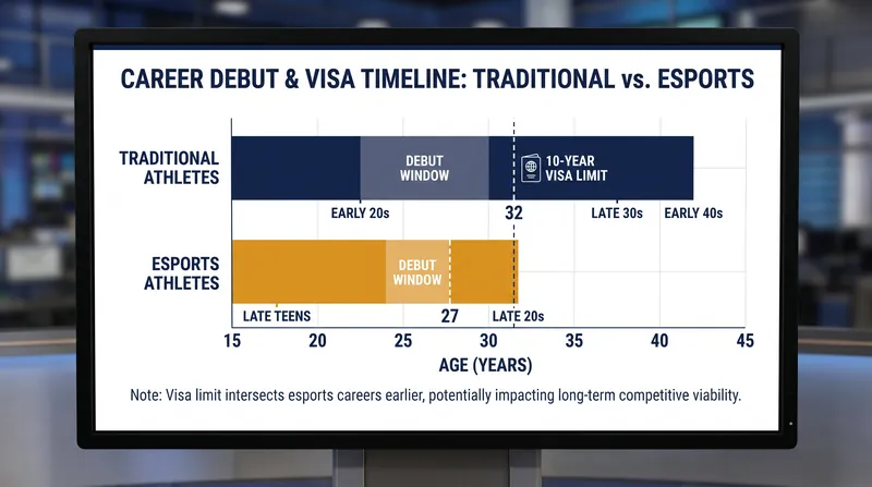 Because esports players debut younger, the 10-year visa cap hits them precisely during their strategic prime.