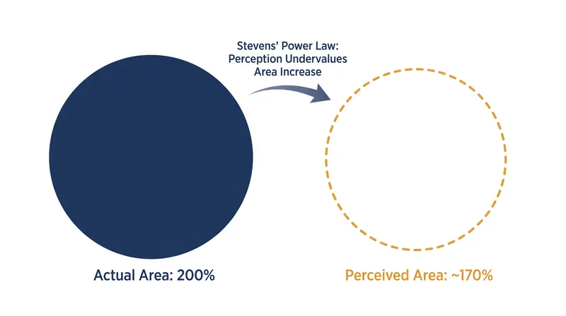 Even with perfect mathematical scaling, human perception systematically underestimates the size of larger areas.
