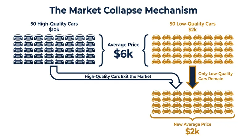 How average pricing forces high-quality goods to exit the market.